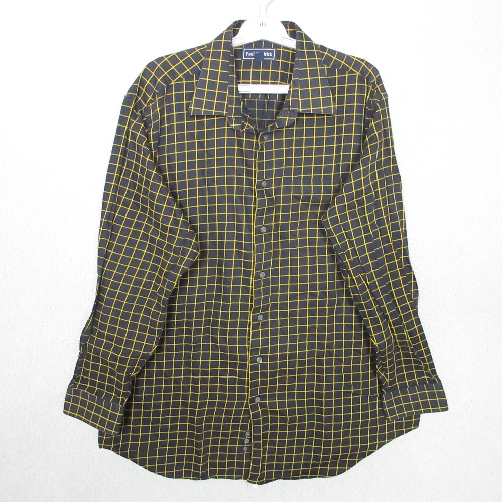Paul Fredrick Button Up Dress Shirt Black Grid Check Long Sleeve Men's 17.5-35